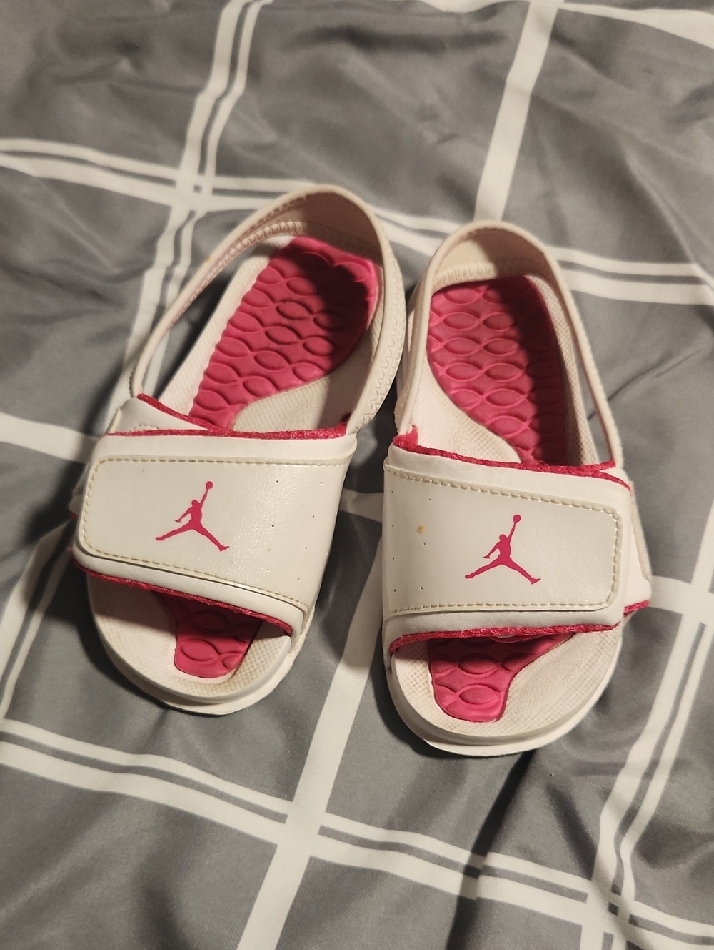 Jordan Kids White and Pink Slide Sandals with Logo